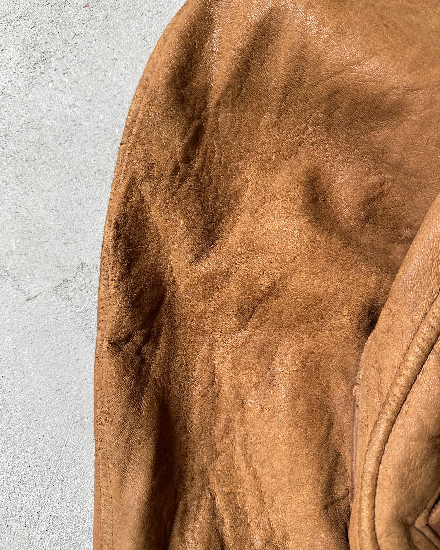 1980s - Distressed Brown Chevignon Aviator Leather Jacket - M
