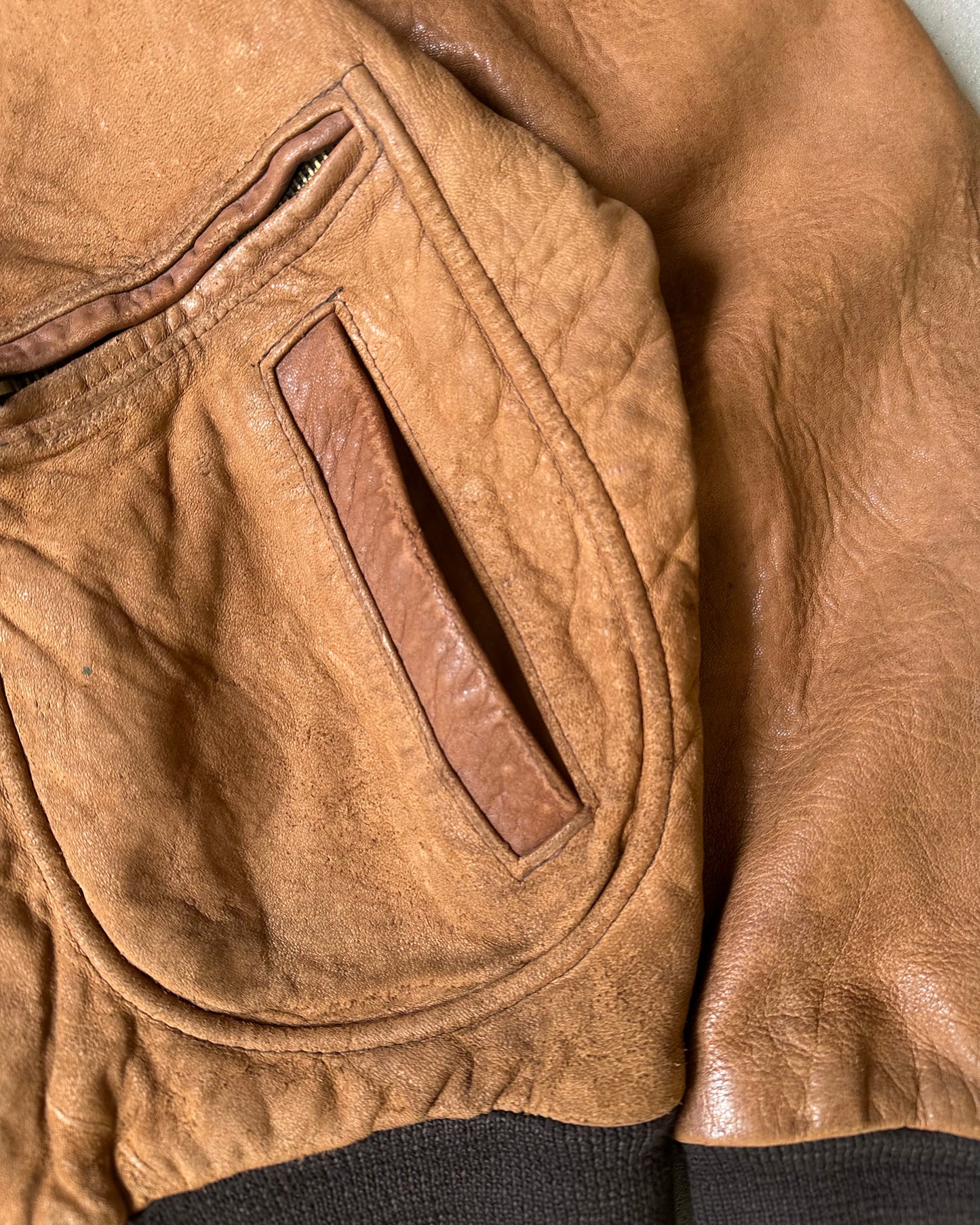 1980s - Distressed Brown Chevignon Aviator Leather Jacket - M