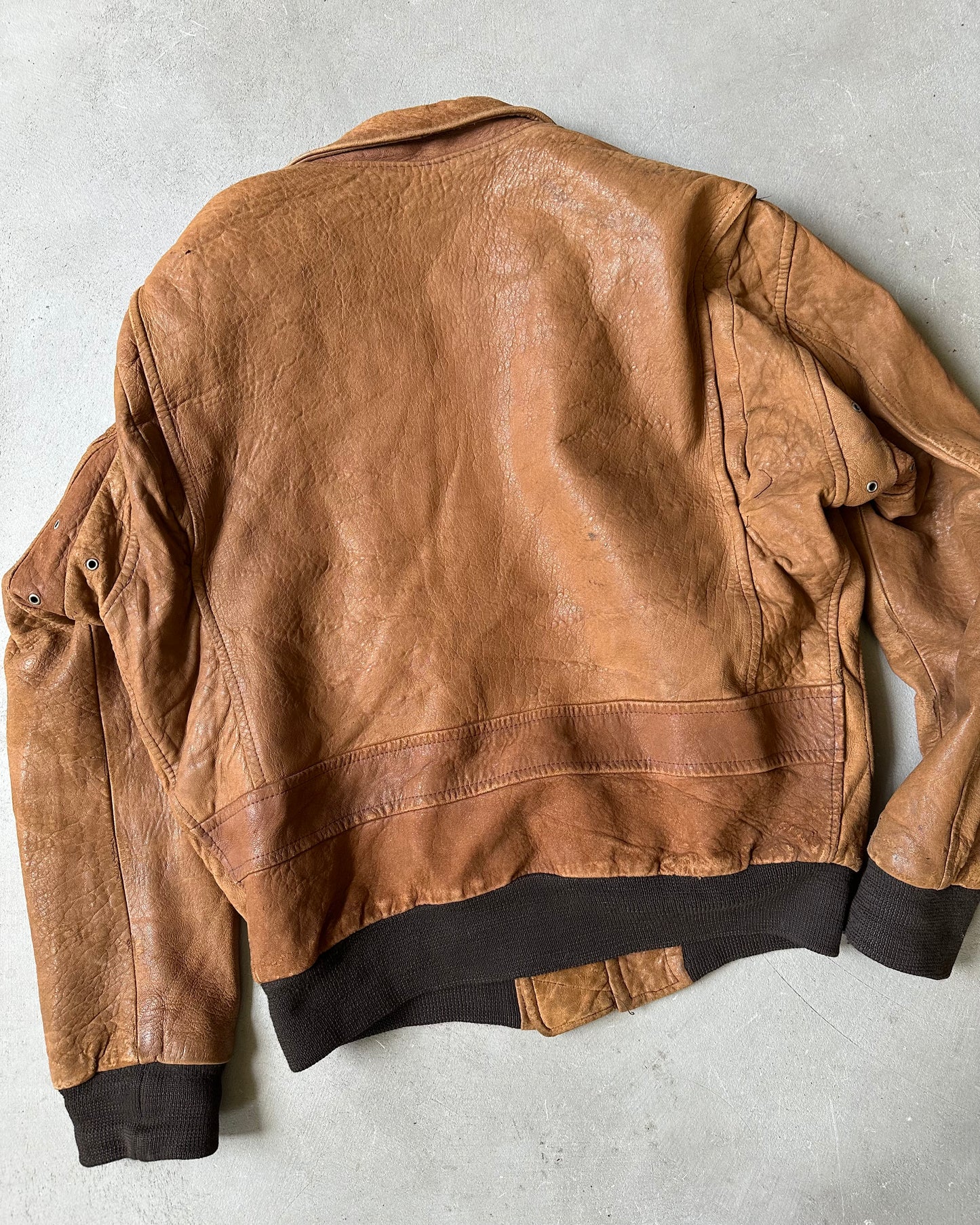 1980s - Distressed Brown Chevignon Aviator Leather Jacket - M