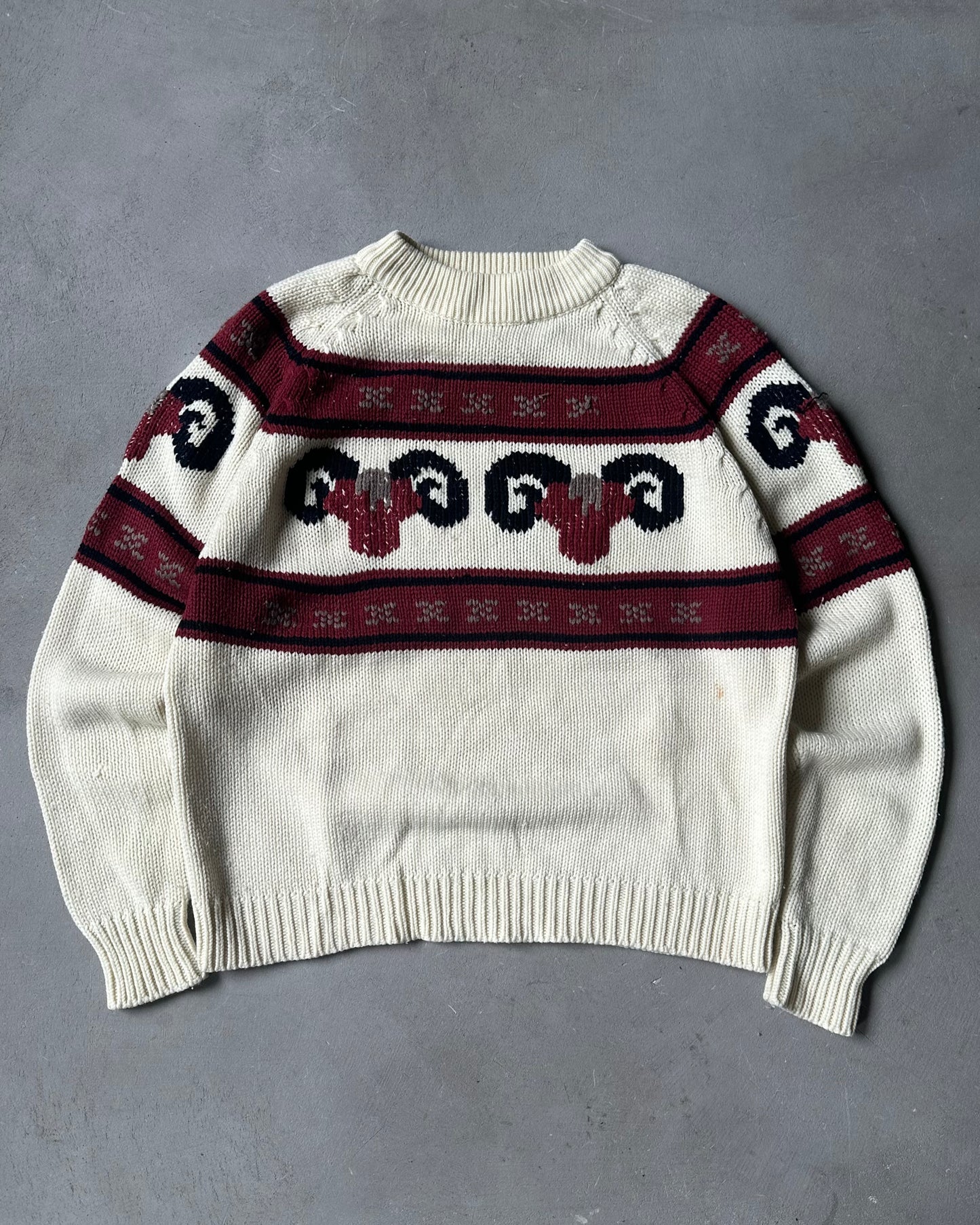 1970s - Cream/Brick Ram Sweater - M