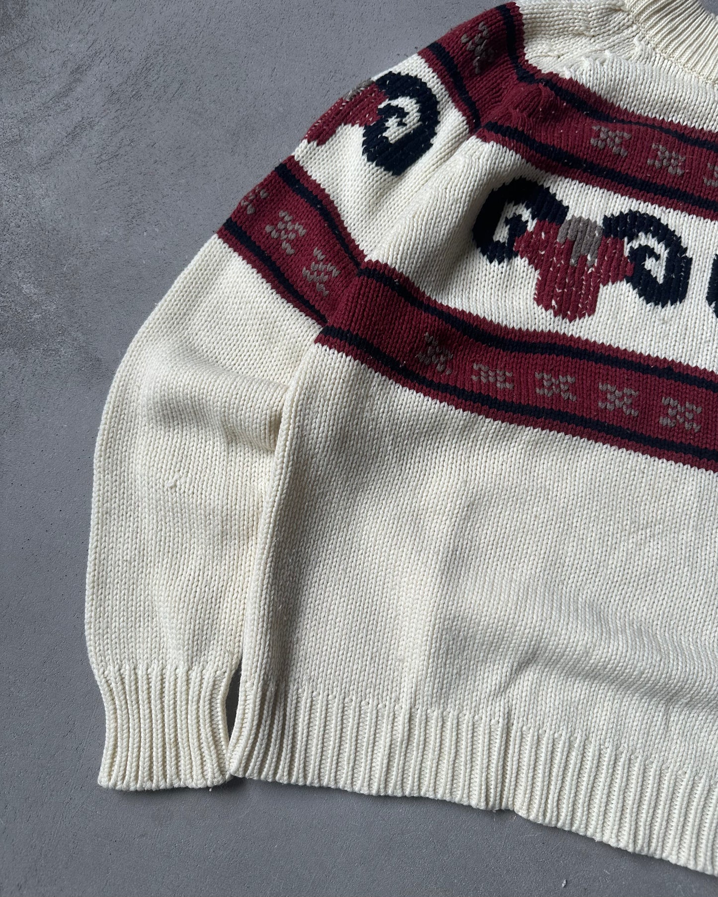 1970s - Cream/Brick Ram Sweater - M