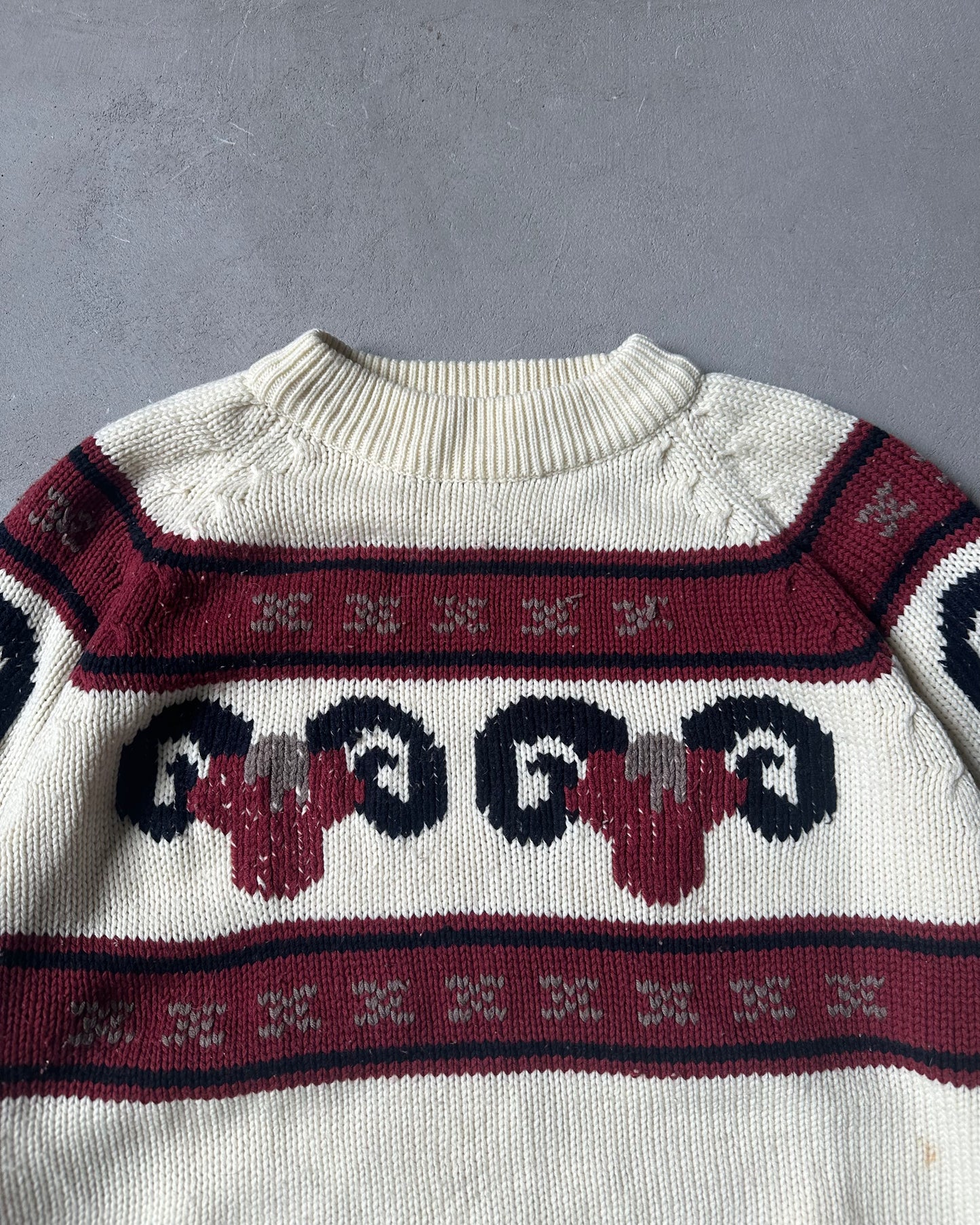 1970s - Cream/Brick Ram Sweater - M