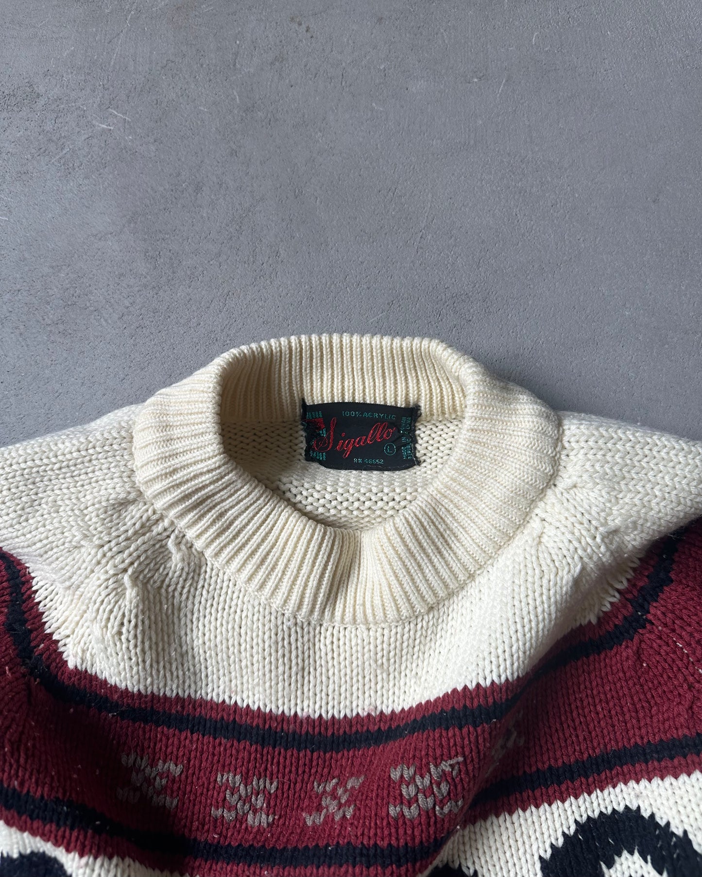 1970s - Cream/Brick Ram Sweater - M