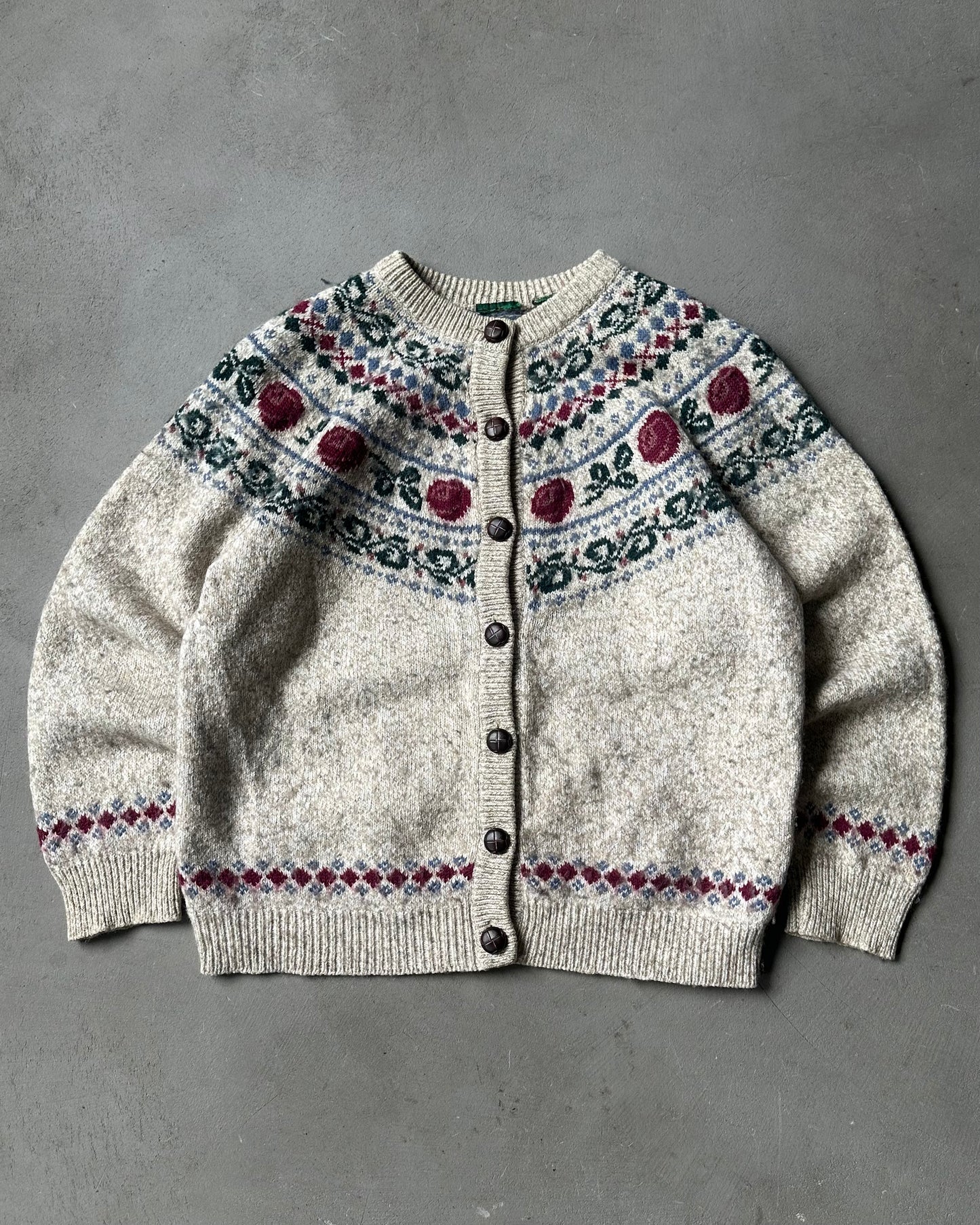 1990s - Oatmeal Women's Floral Cardigan - (W)S/M