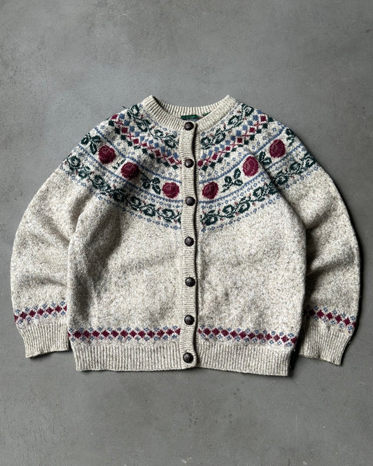 1990s - Oatmeal Women's Floral Cardigan - (W)S/M