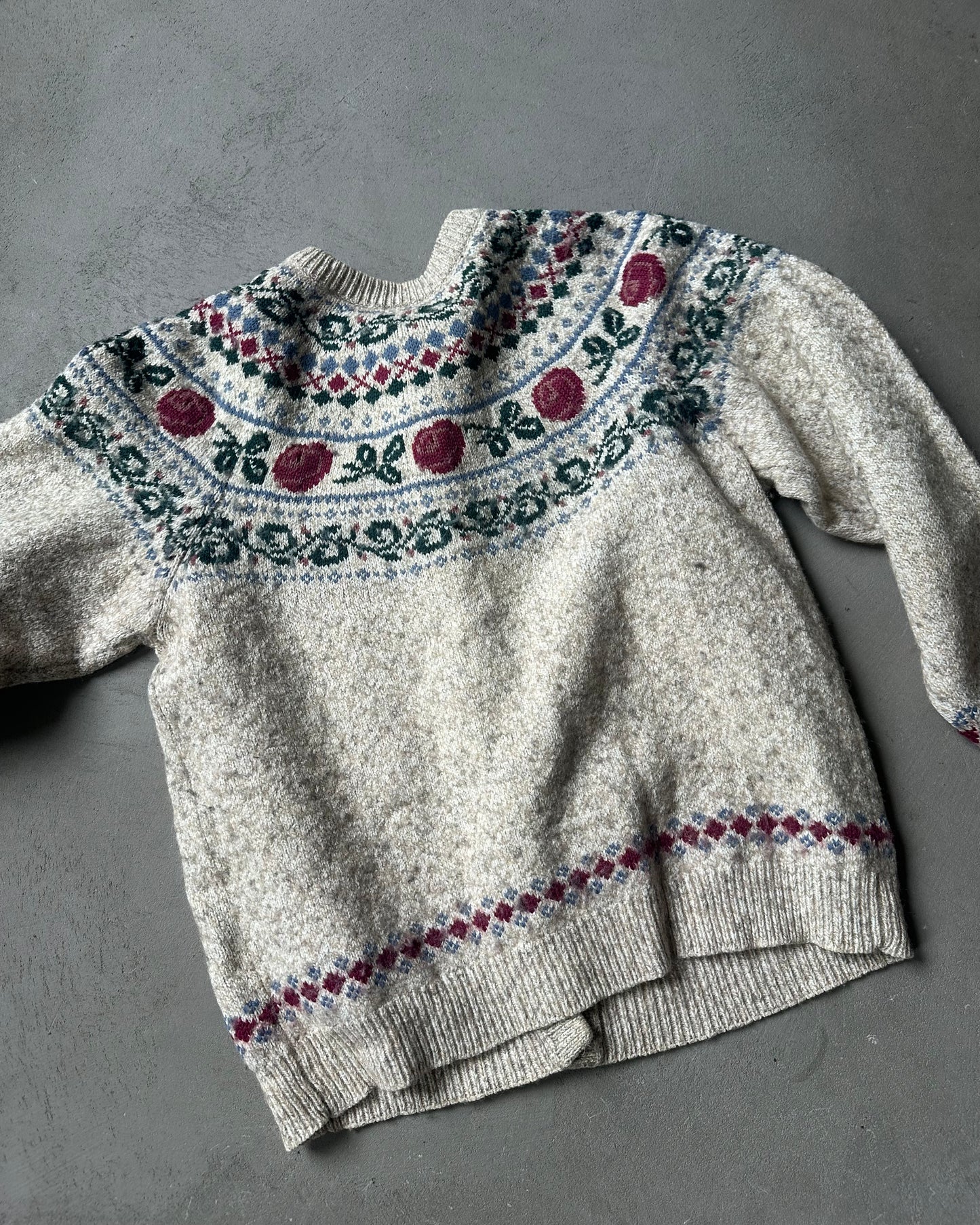 1990s - Oatmeal Women's Floral Cardigan - (W)S/M