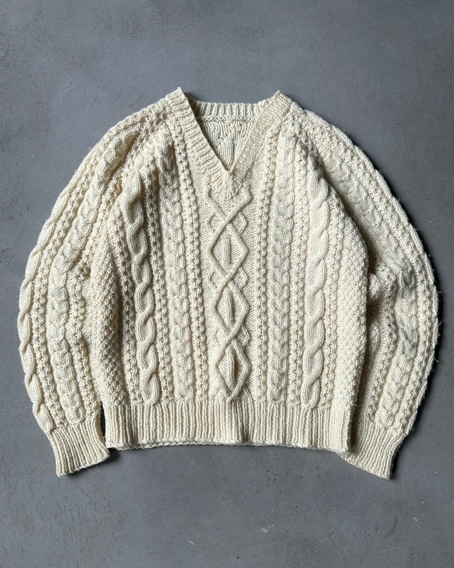 1970s - Cream Handknit Sweater - S