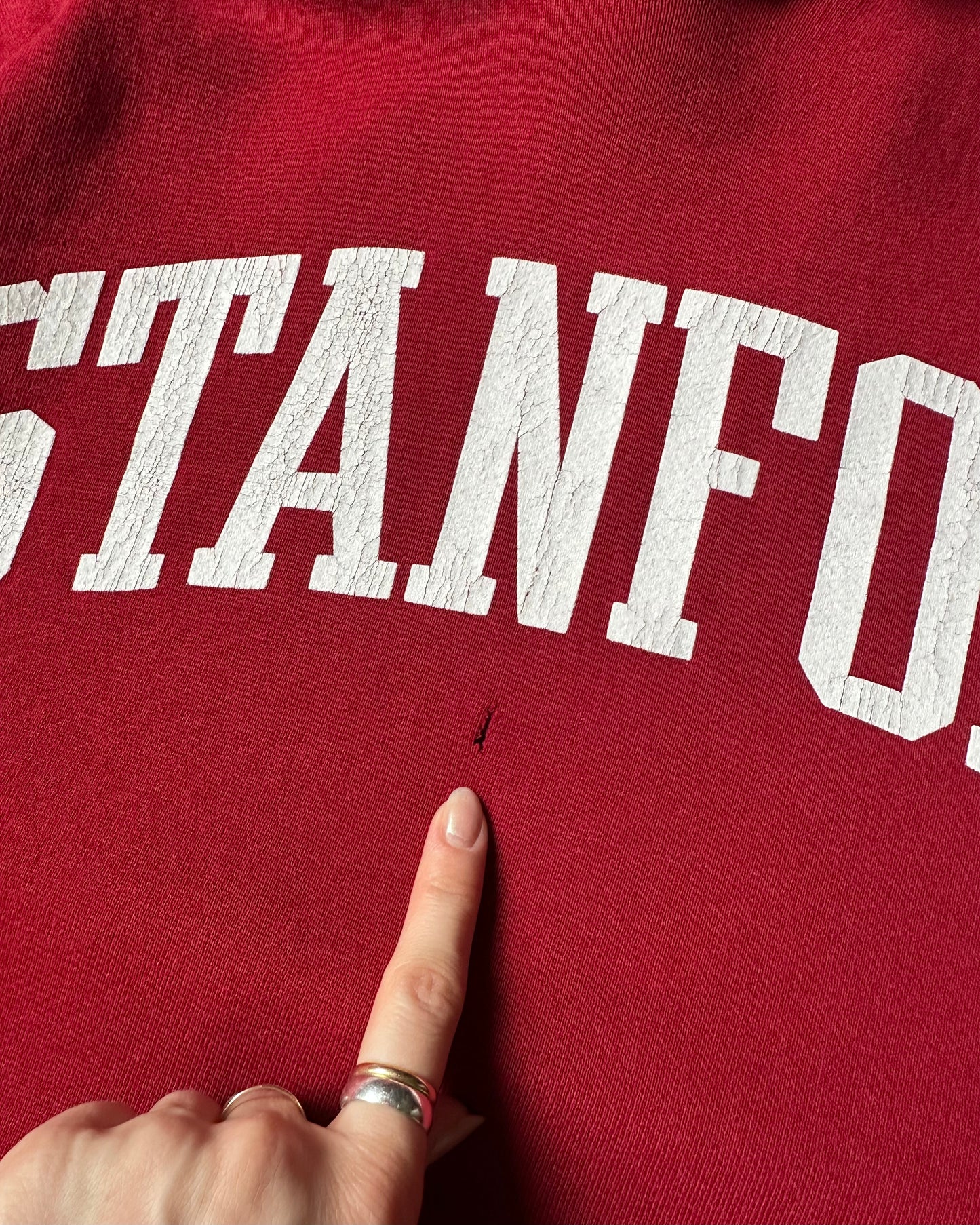 2000s - Distressed Red Stanford Russell Hoodie - M