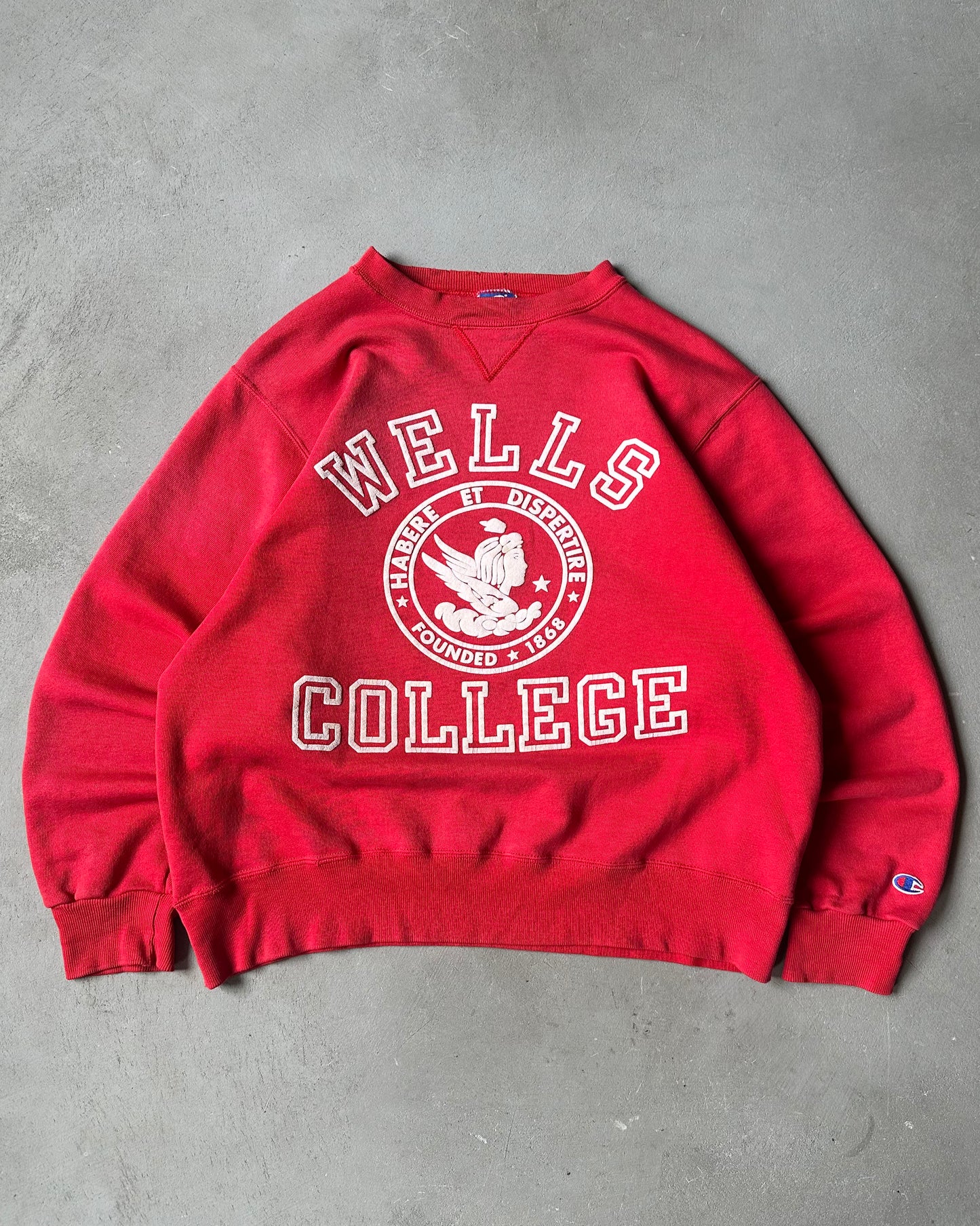 1990s - Faded Red WELLS Champion Crewneck - M