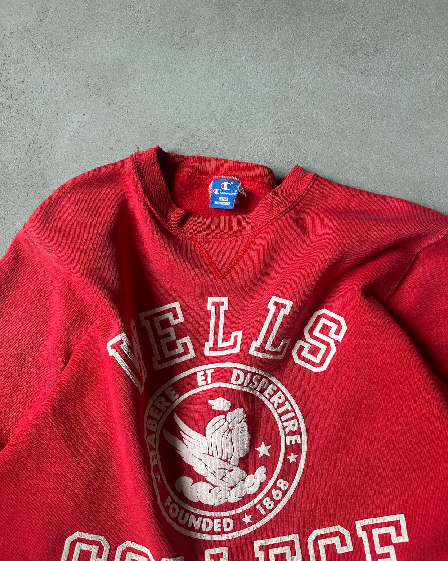 1990s - Faded Red WELLS Champion Crewneck - M