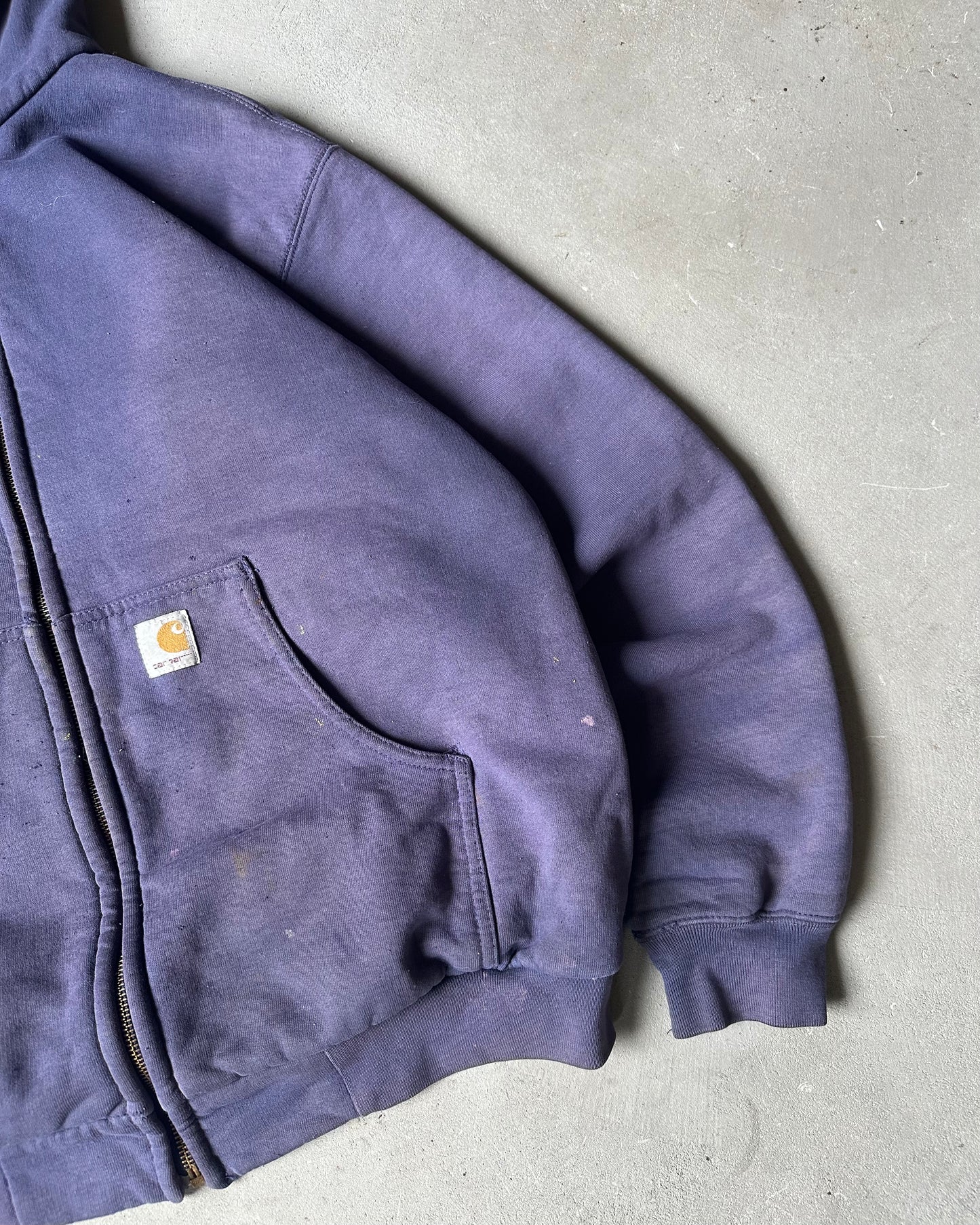 2000s - Distressed Navy Carhartt Zip Up Hoodie - M