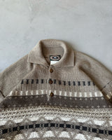1990s - Beige/Brown Fair Isle Collared Sweater - M