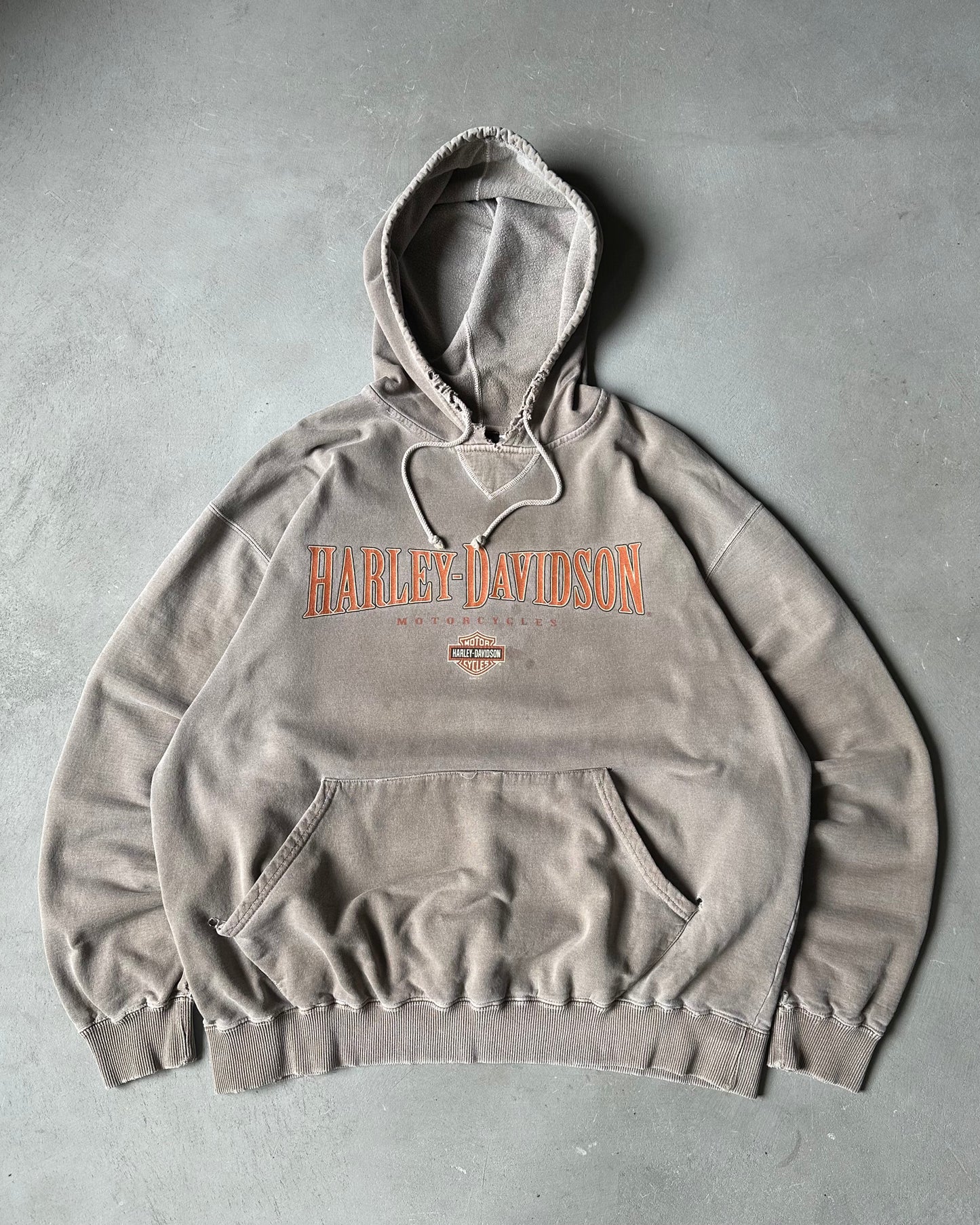 1990s - Distressed Tan Harley Davidson Hoodie - XL
