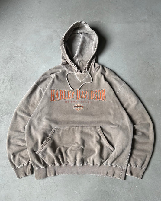 1990s - Distressed Tan Harley Davidson Hoodie - XL