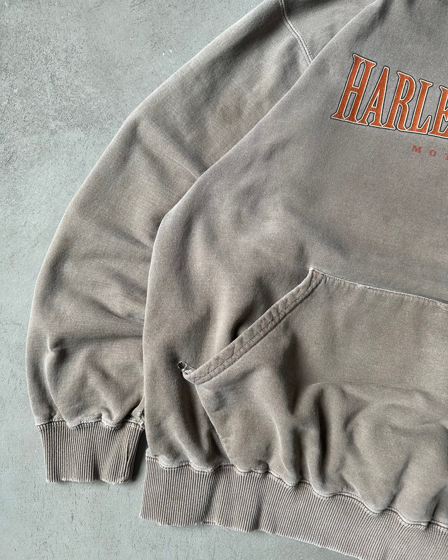 1990s - Distressed Tan Harley Davidson Hoodie - XL
