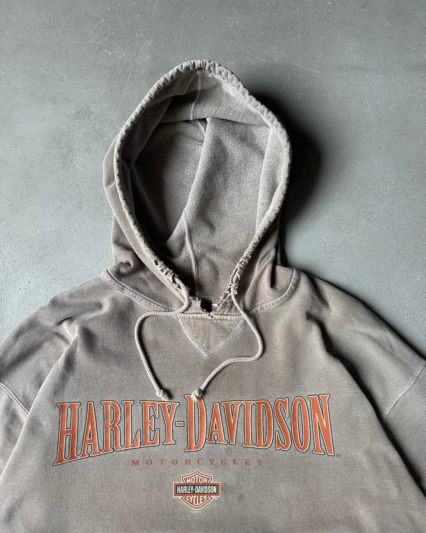 1990s - Distressed Tan Harley Davidson Hoodie - XL