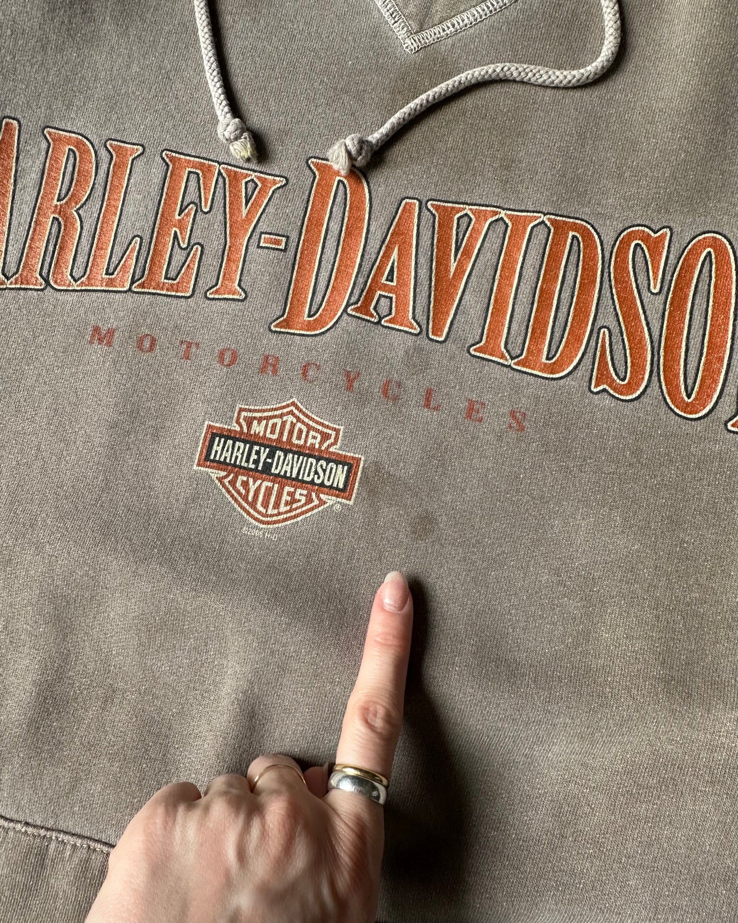 1990s - Distressed Tan Harley Davidson Hoodie - XL