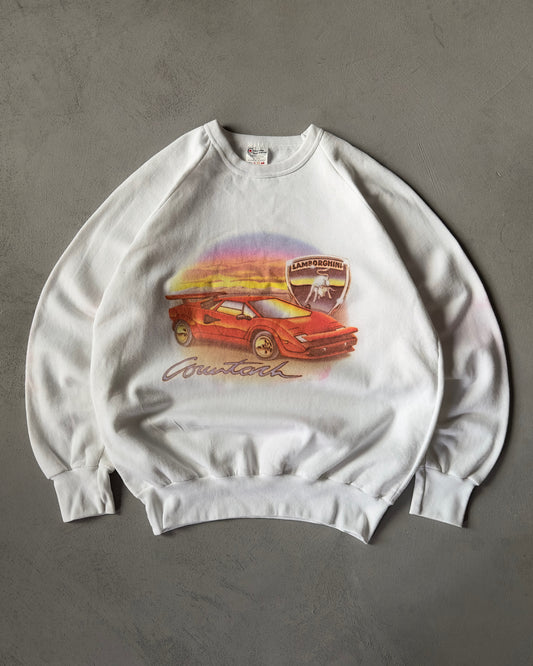 1980s - White Lamborghini Countach Crewneck - M