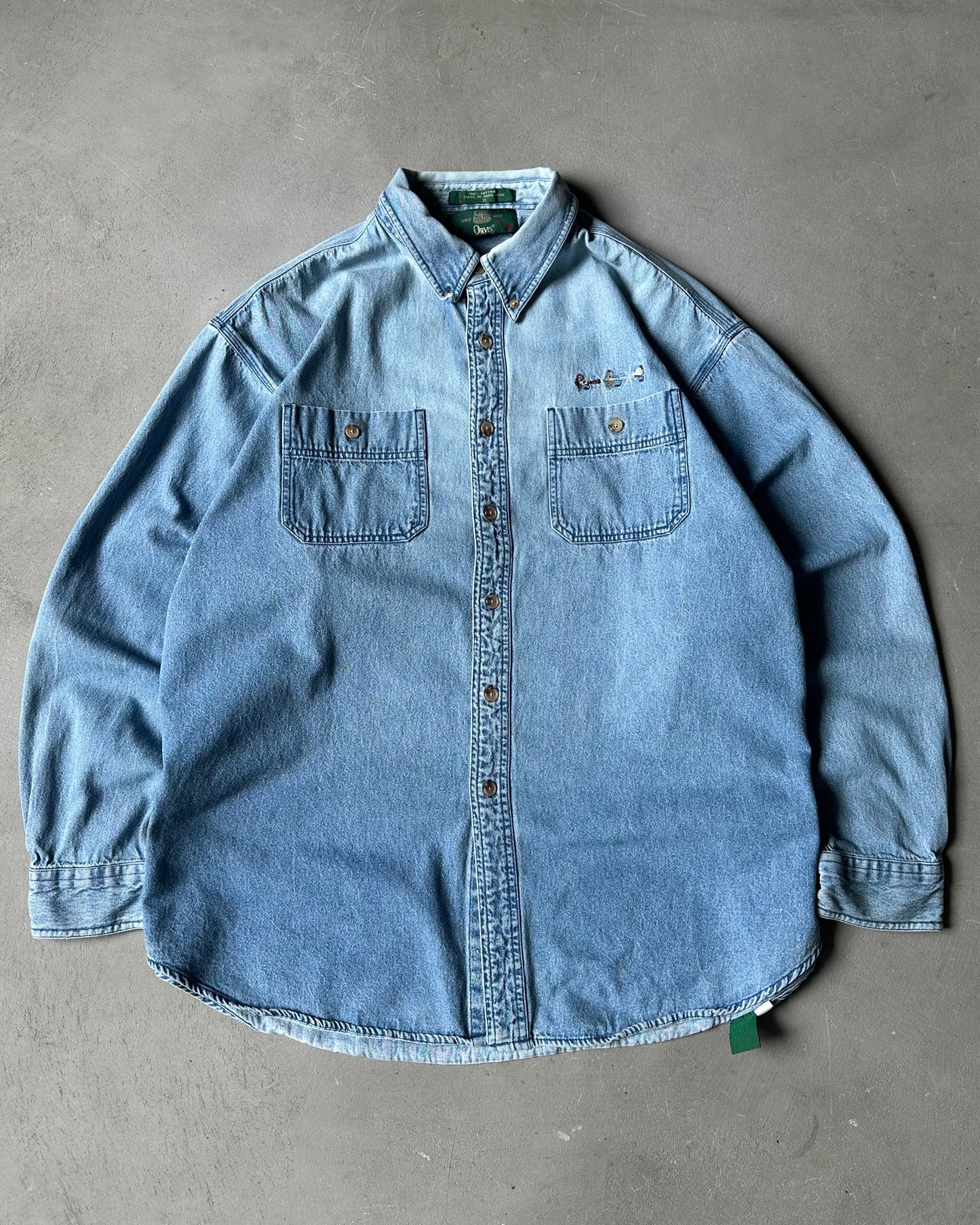 1990s - Blue Orvis Denim Shirt - XL