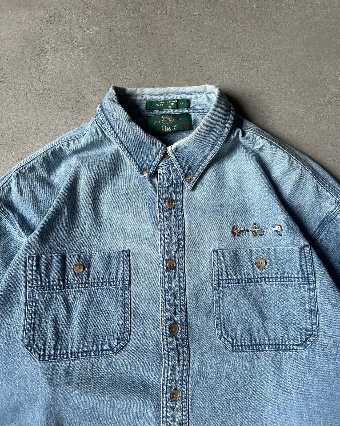 1990s - Blue Orvis Denim Shirt - XL