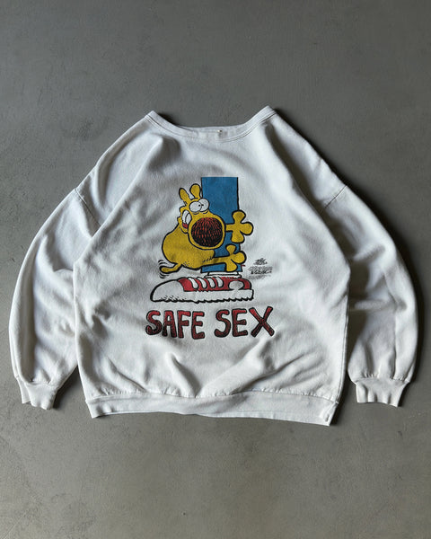 1980s - White "SAFE SEX" Crewneck - S/M