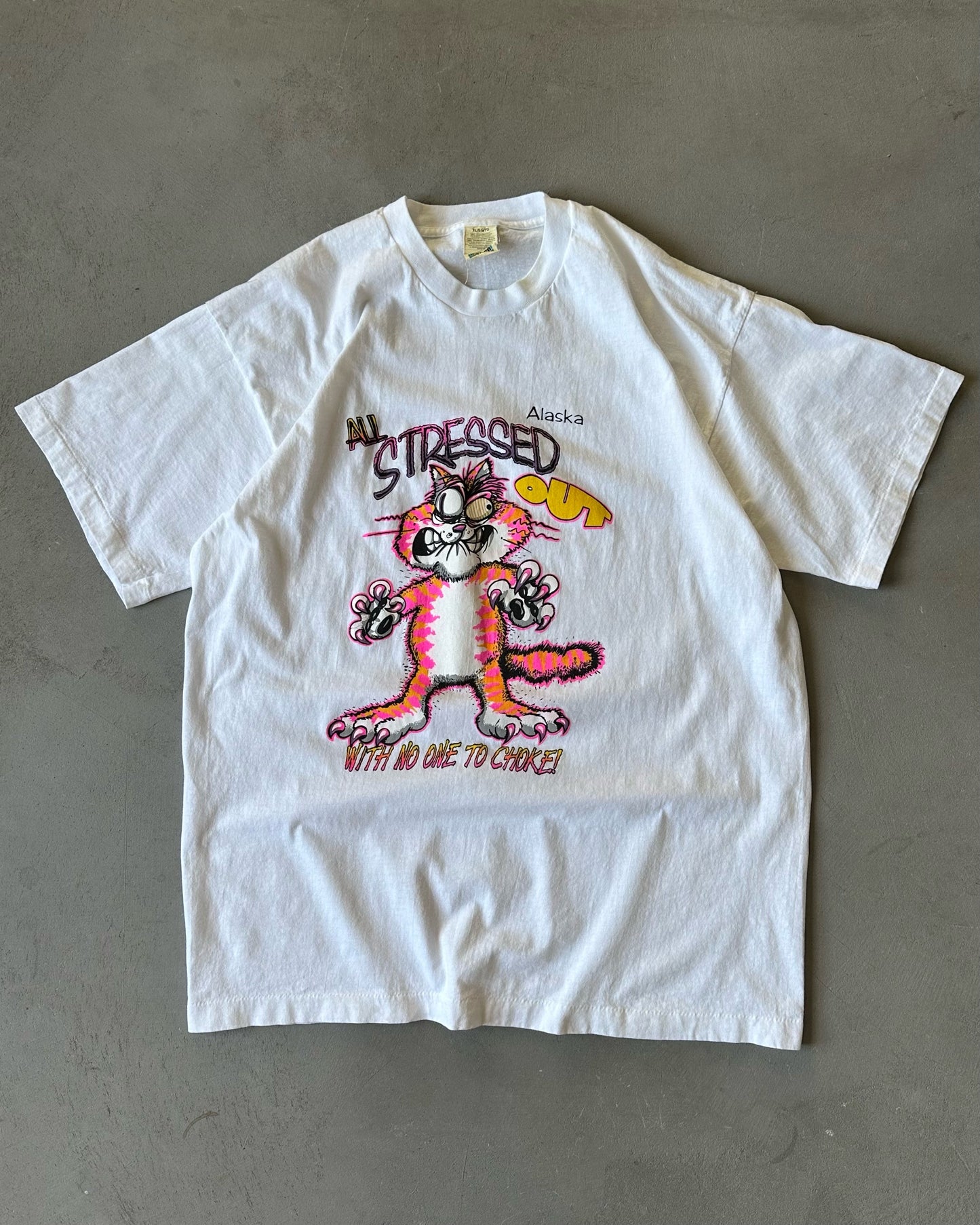 1980s - White "Stressed Out" T-Shirt - XL