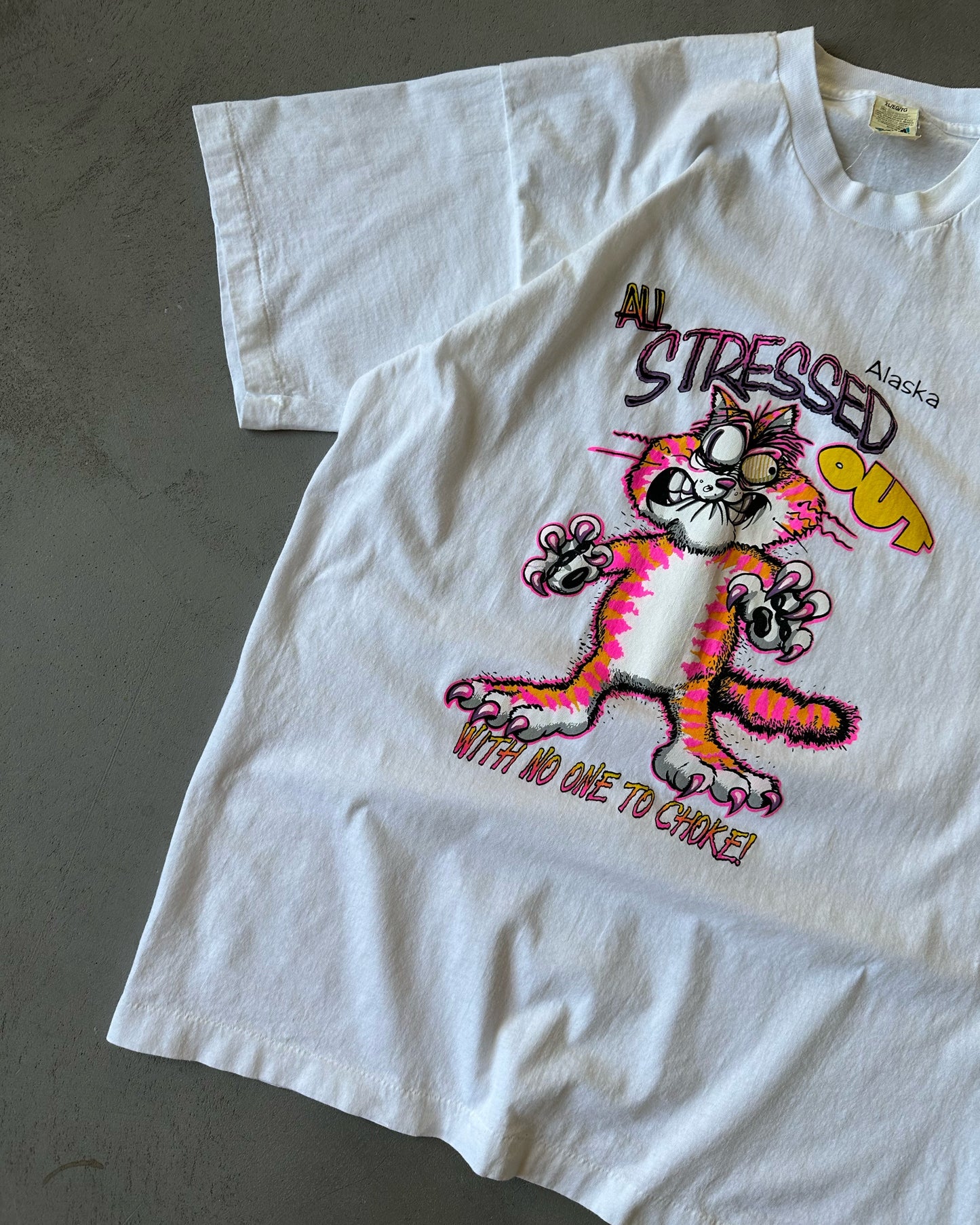 1980s - White "Stressed Out" T-Shirt - XL