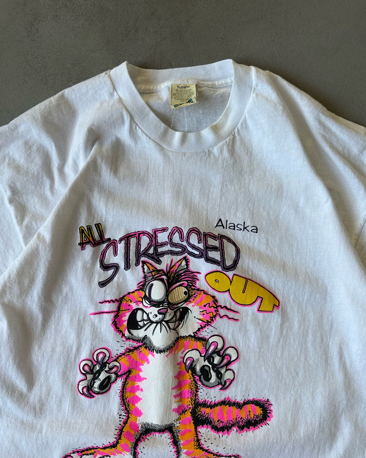 1980s - White "Stressed Out" T-Shirt - XL