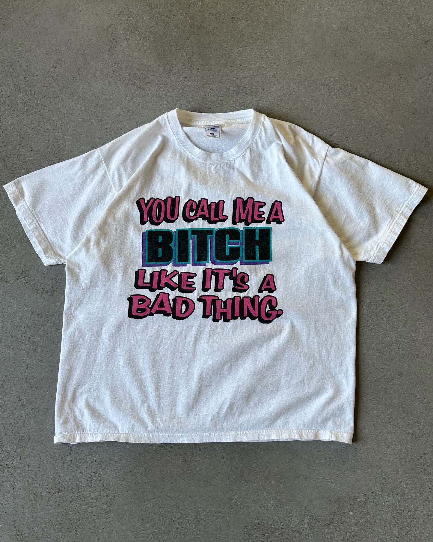 1990s - White "Bitch" T-Shirt - L