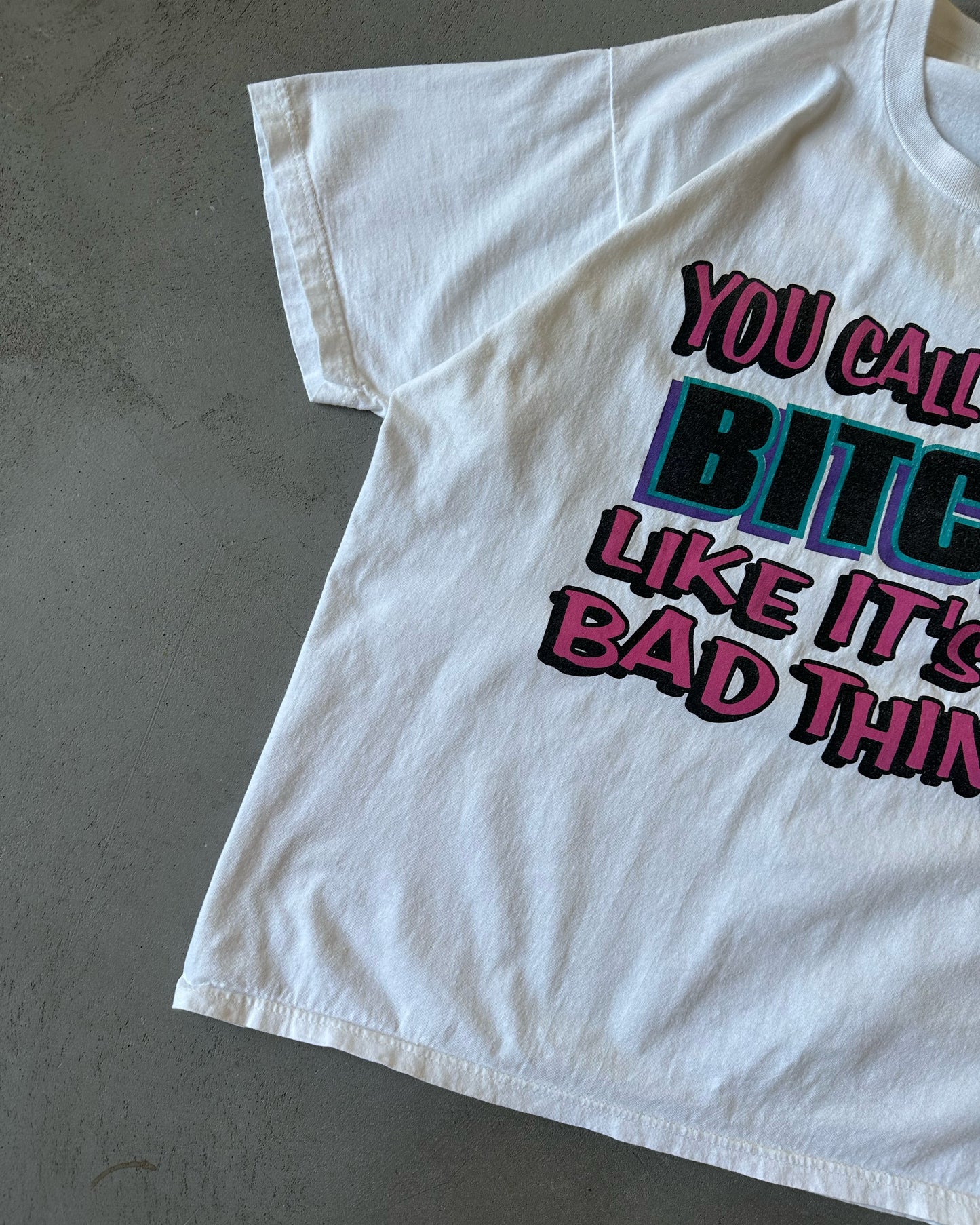 1990s - White "Bitch" T-Shirt - L