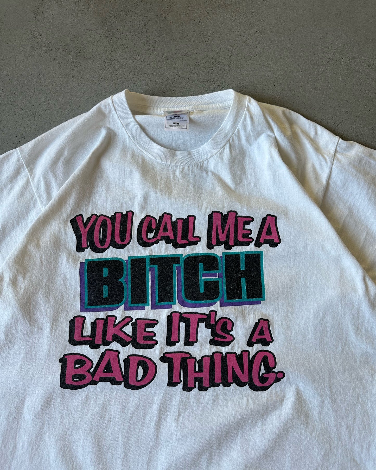 1990s - White "Bitch" T-Shirt - L