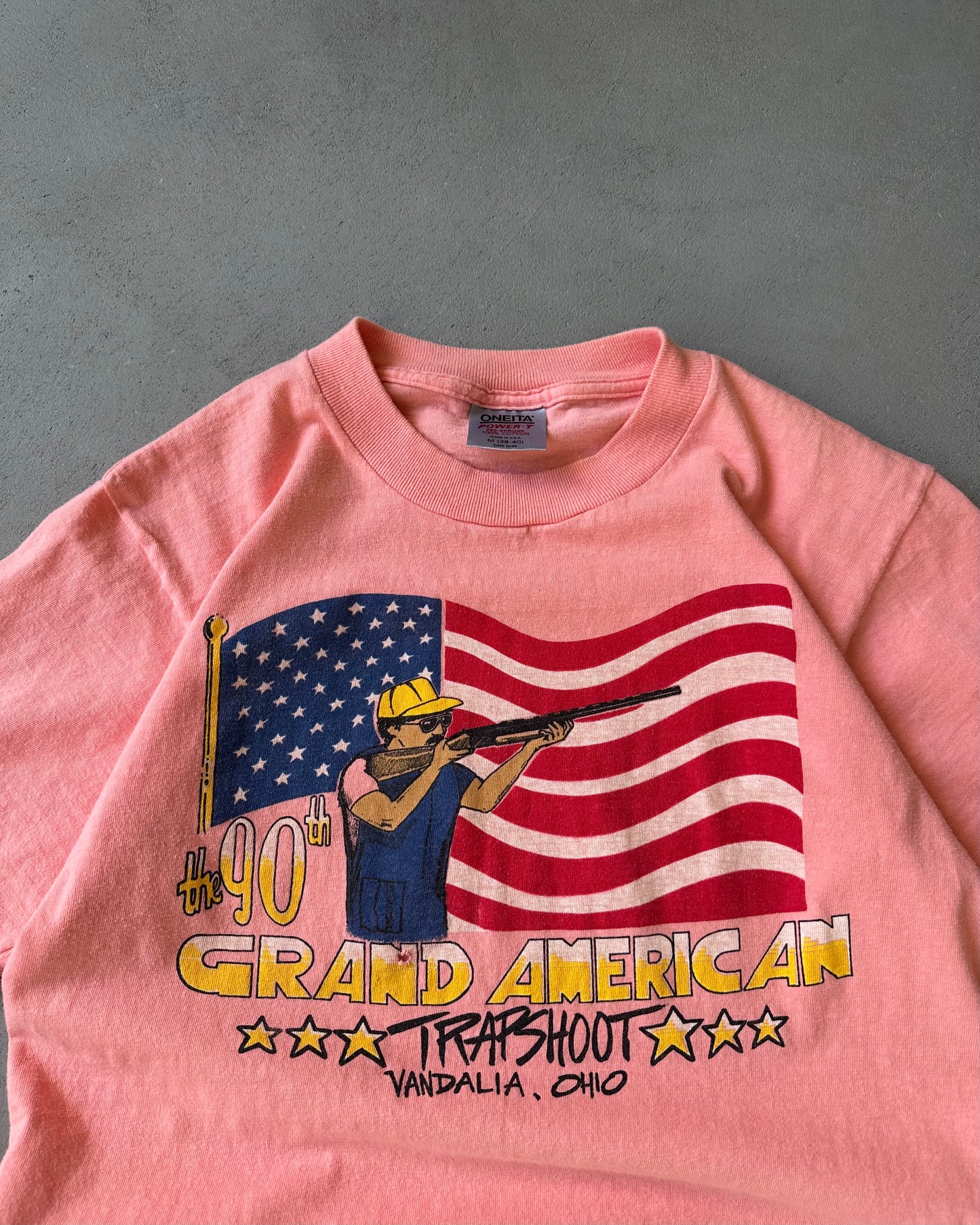 Années 90 - T-shirt rose de tir aux pigeons d'argile - S