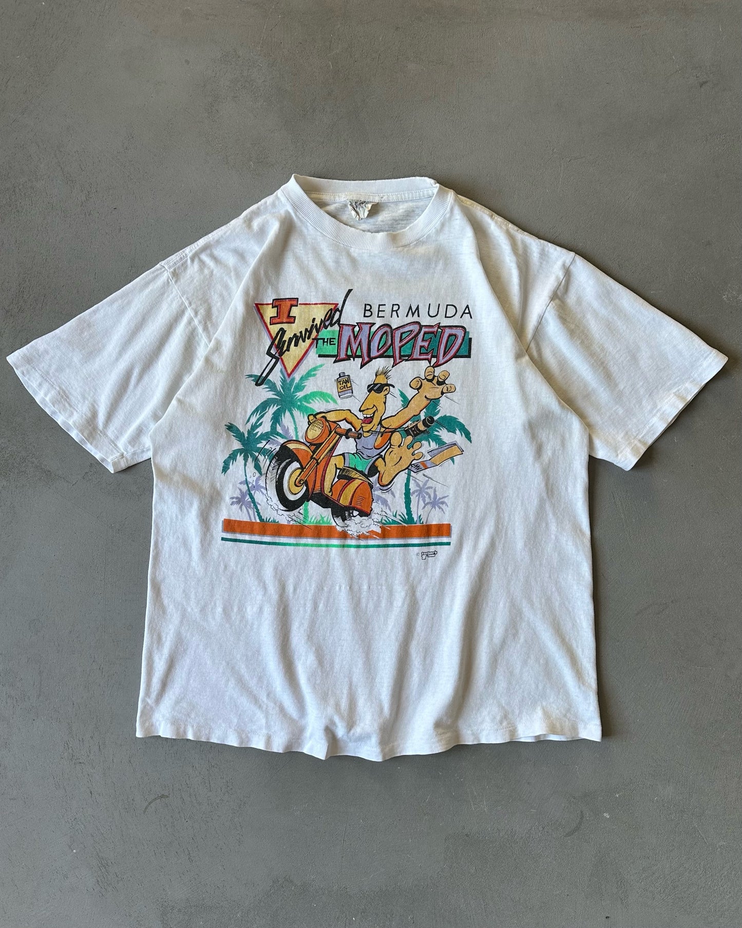 1990s - Distressed White "The Moped" T-Shirt - XL