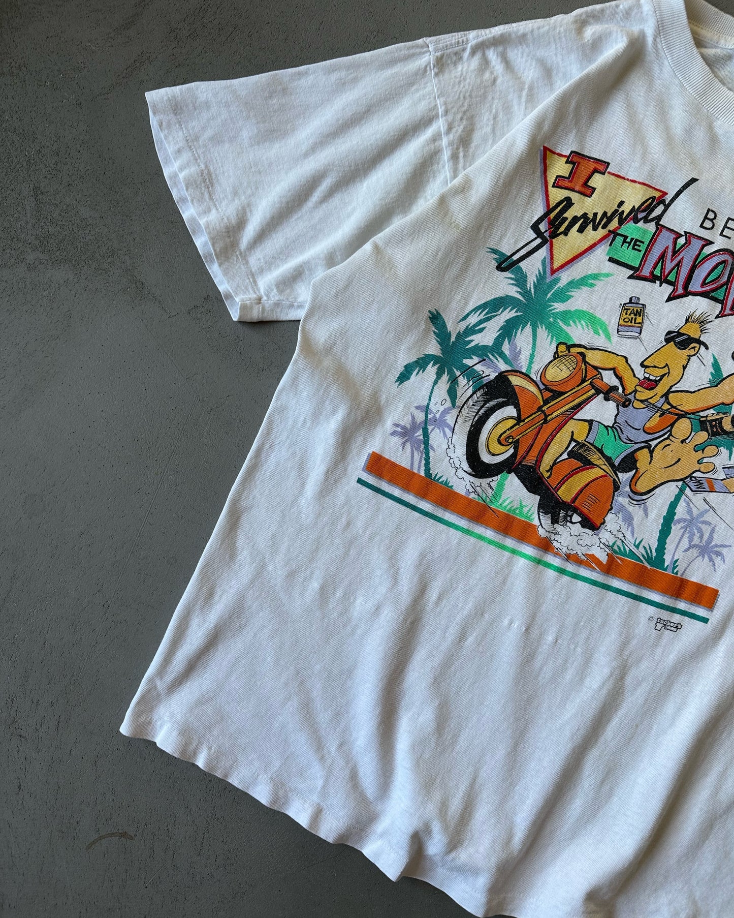 1990s - Distressed White "The Moped" T-Shirt - XL