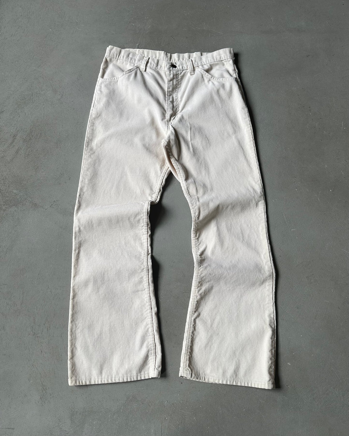 1970s - Cream Thumbs Up Corduroy Bootcut Pants - 32x31