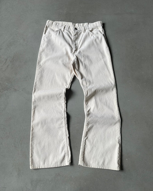 1970s - Cream Thumbs Up Corduroy Bootcut Pants - 32x31