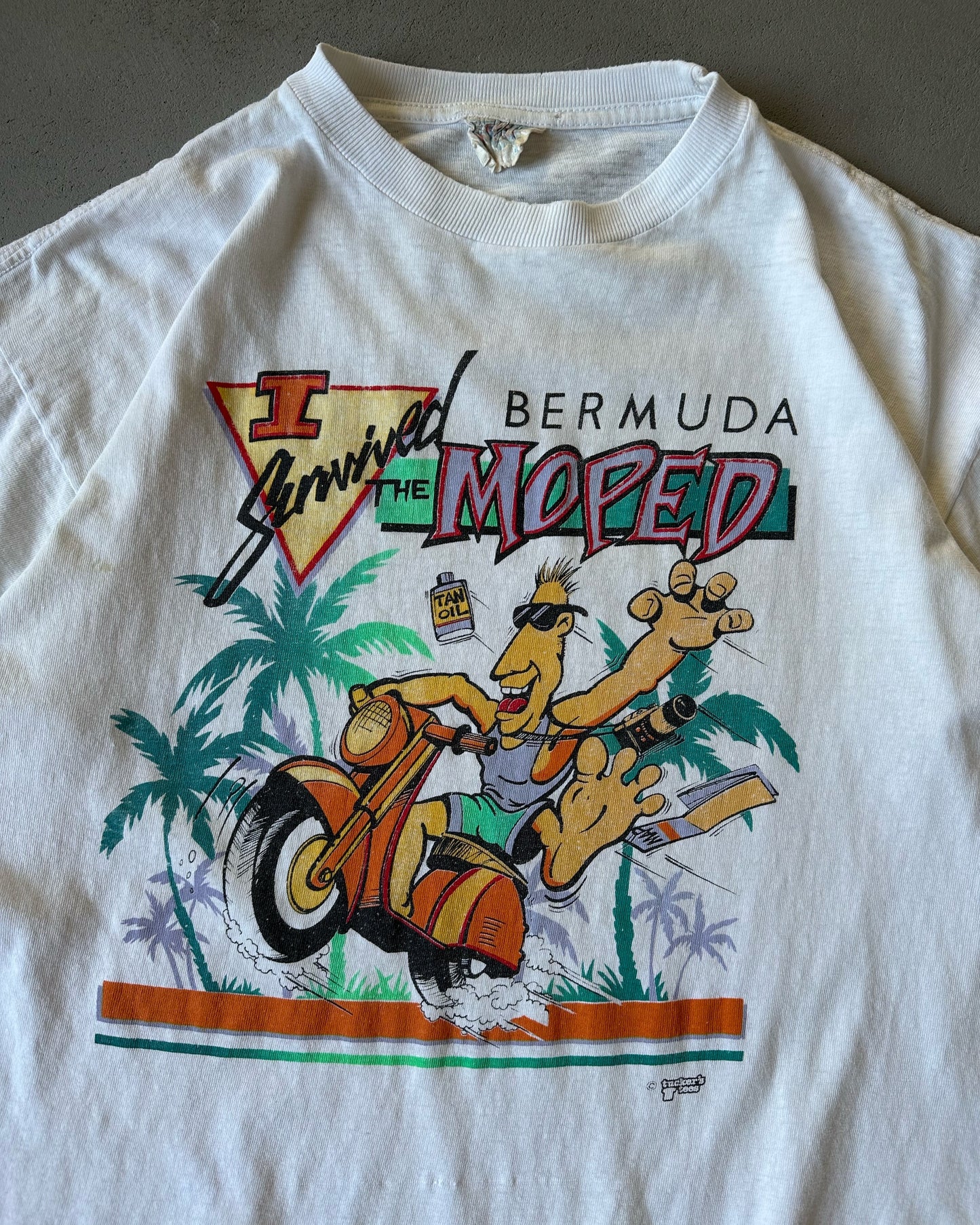 1990s - Distressed White "The Moped" T-Shirt - XL