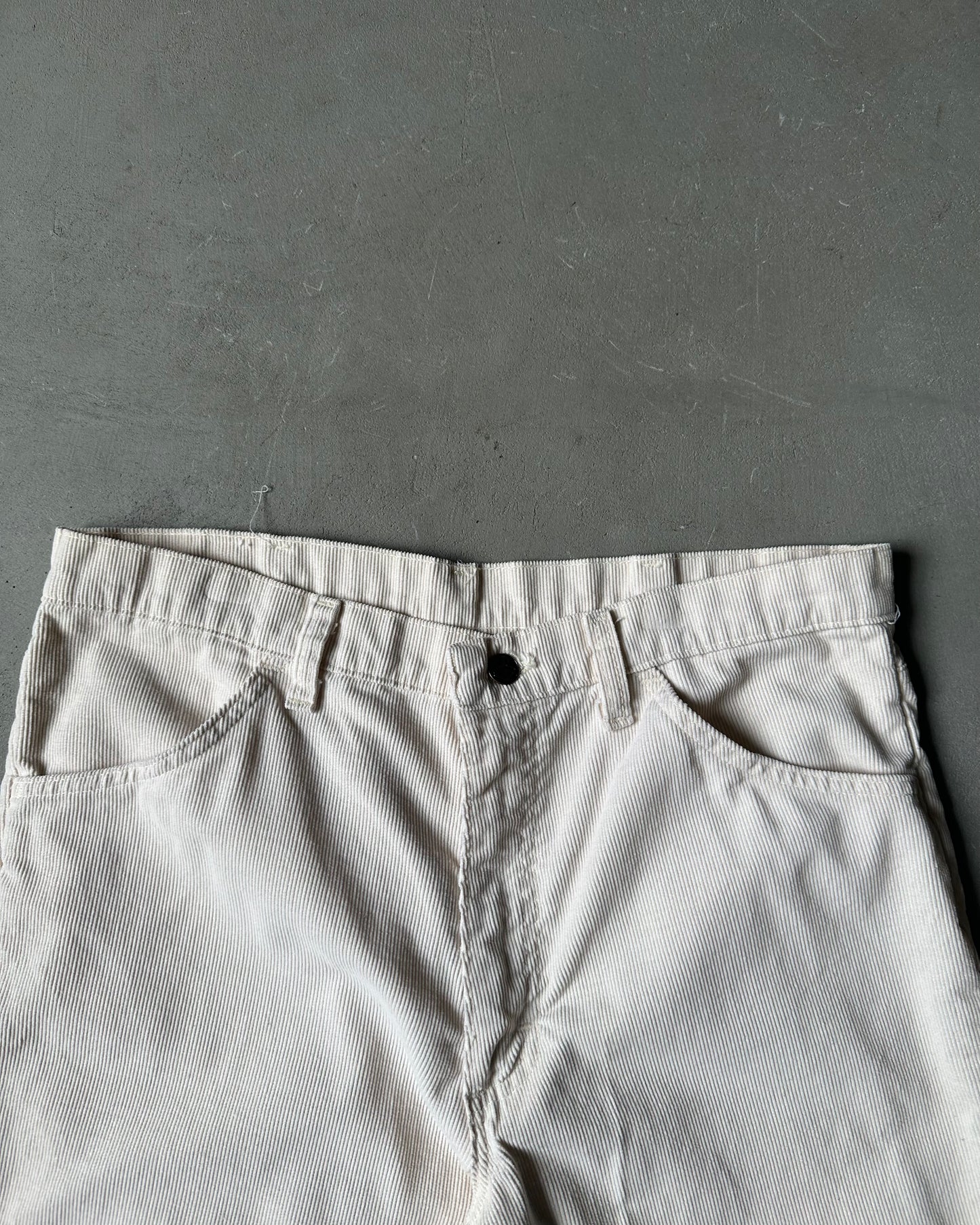 1970s - Cream Thumbs Up Corduroy Bootcut Pants - 32x31