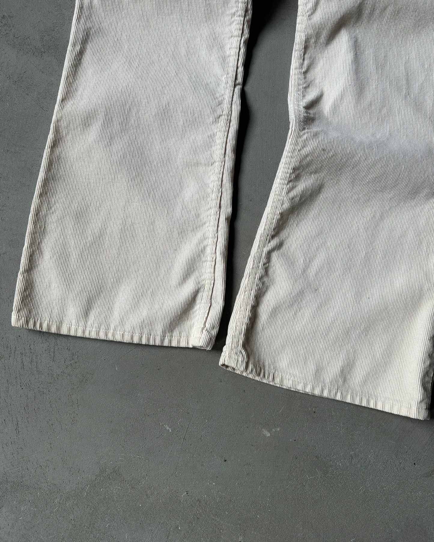 1970s - Cream Thumbs Up Corduroy Bootcut Pants - 32x31