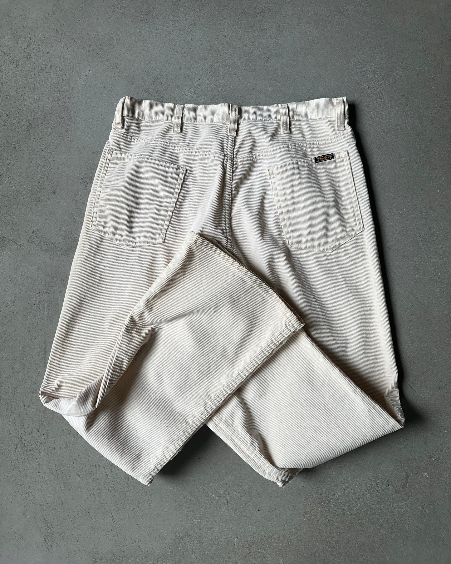1970s - Cream Thumbs Up Corduroy Bootcut Pants - 32x31