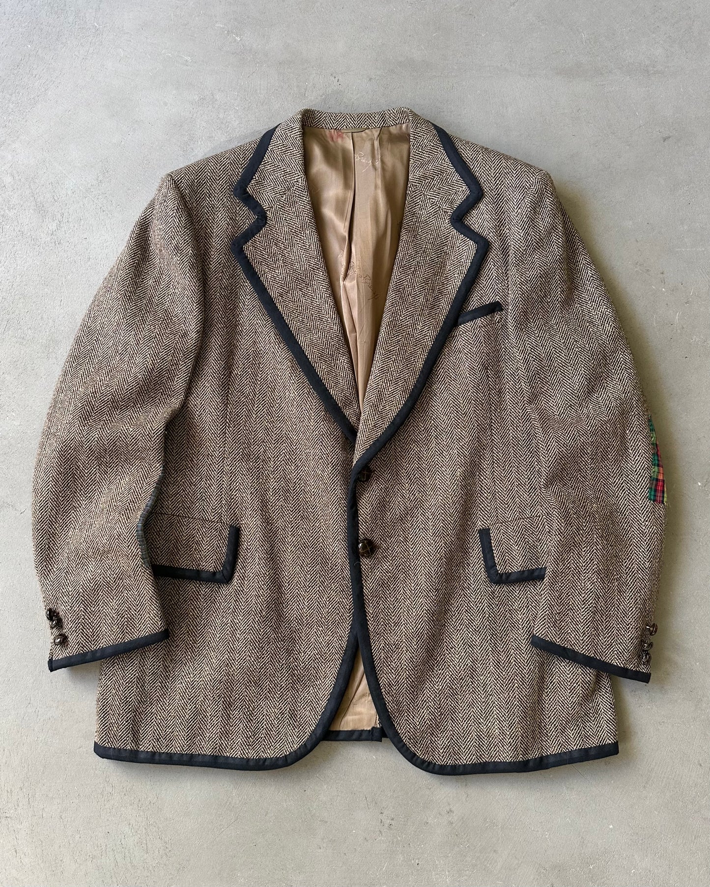 1970s - Brown/Navy Patchwork Tweed Blazer - 46