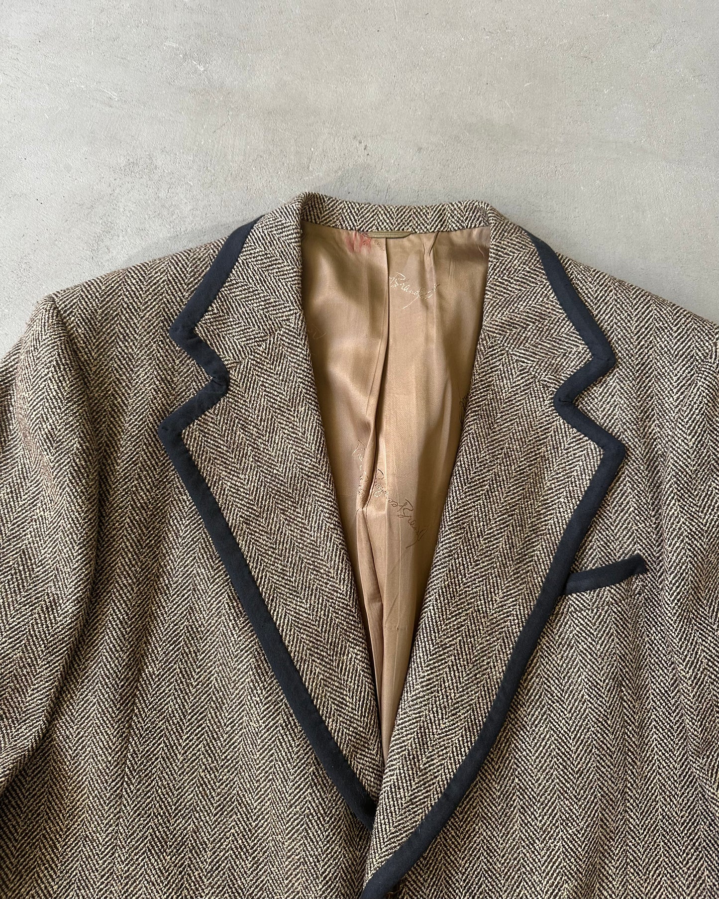 1970s - Brown/Navy Patchwork Tweed Blazer - 46