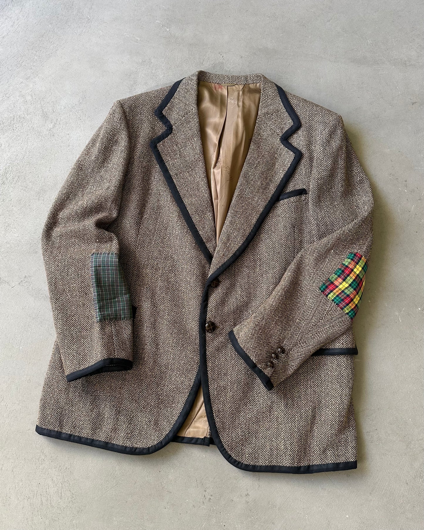 1970s - Brown/Navy Patchwork Tweed Blazer - 46