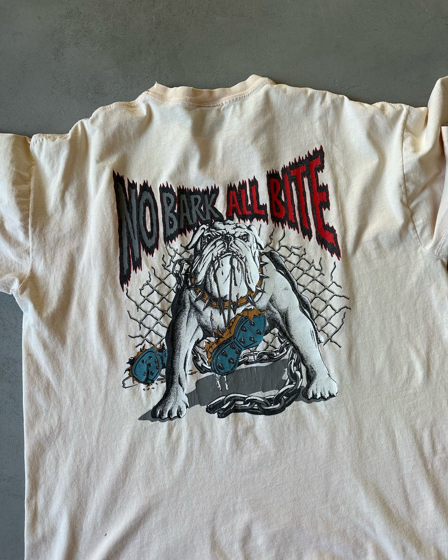 1990s - Distressed Peach "No Bark All Bite" T-Shirt - XL