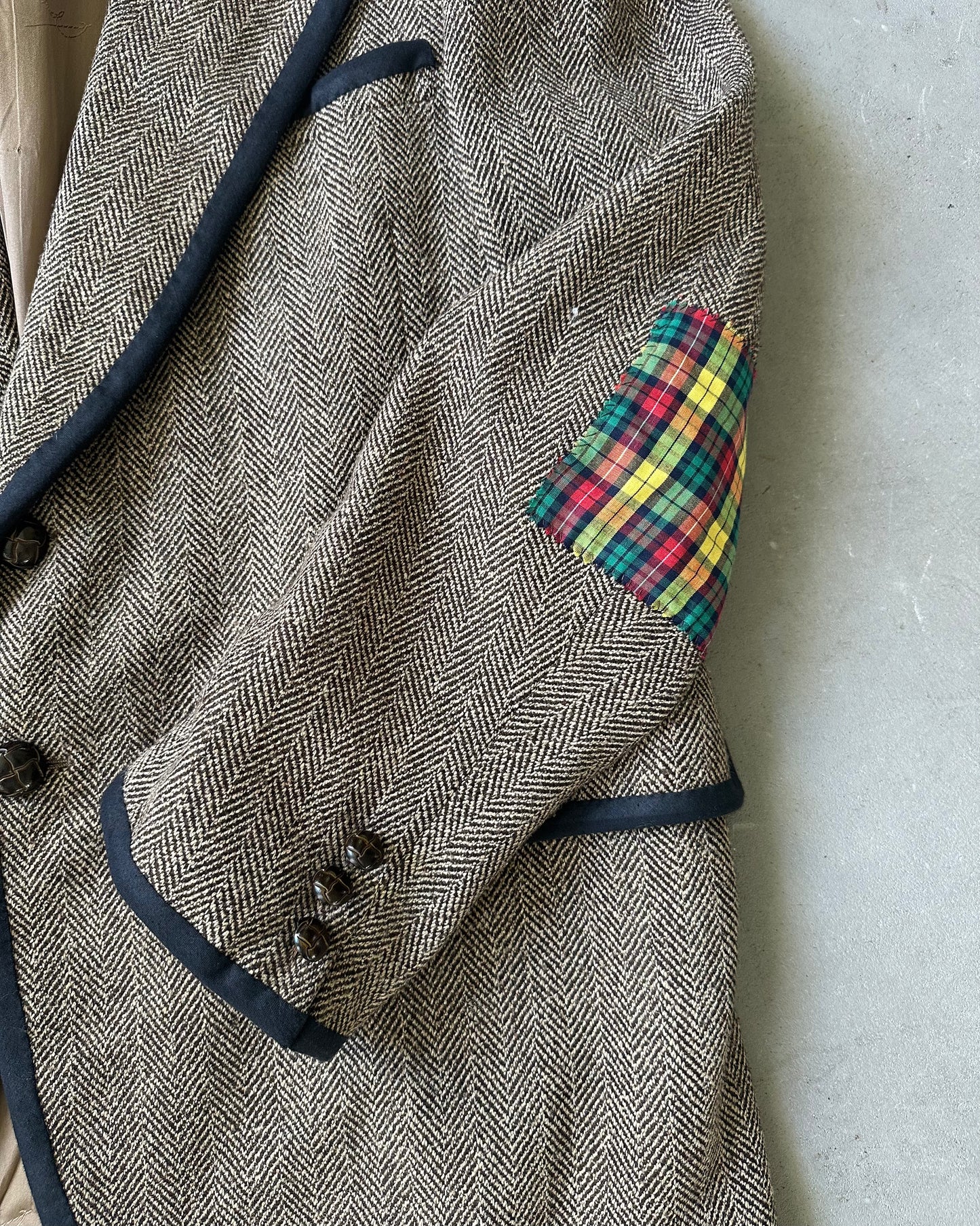 1970s - Brown/Navy Patchwork Tweed Blazer - 46