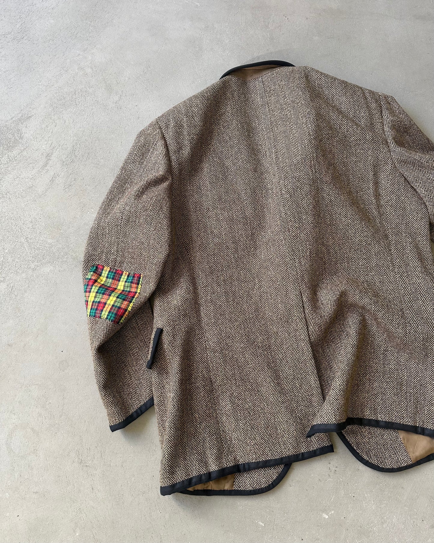 1970s - Brown/Navy Patchwork Tweed Blazer - 46