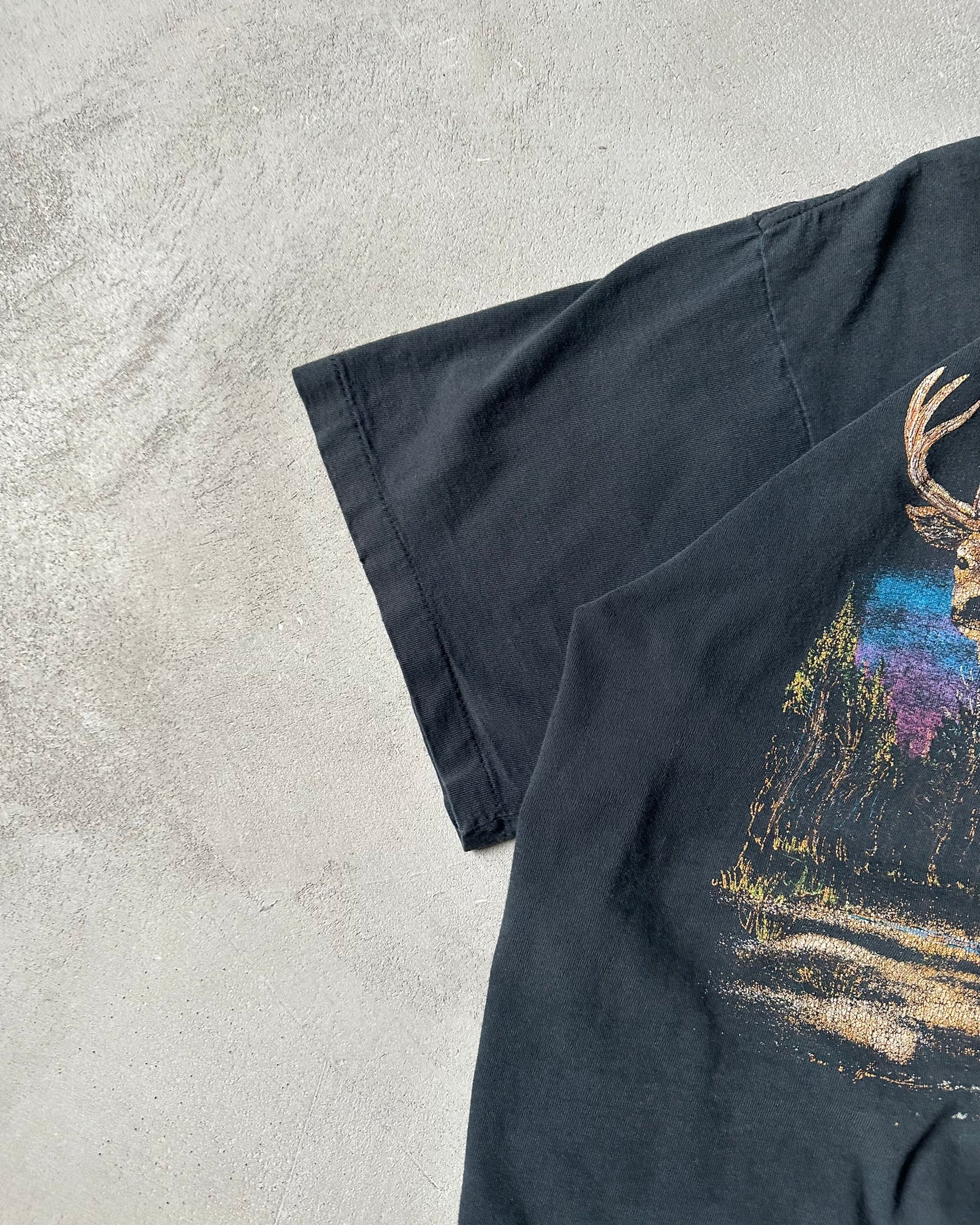 1990s - Distressed Black Deer T-Shirt - L/XL