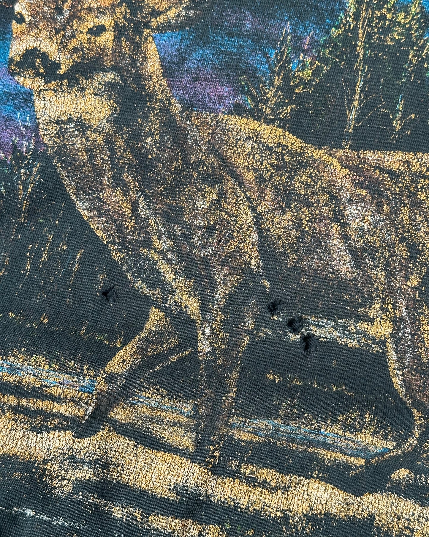 1990s - Distressed Black Deer T-Shirt - L/XL