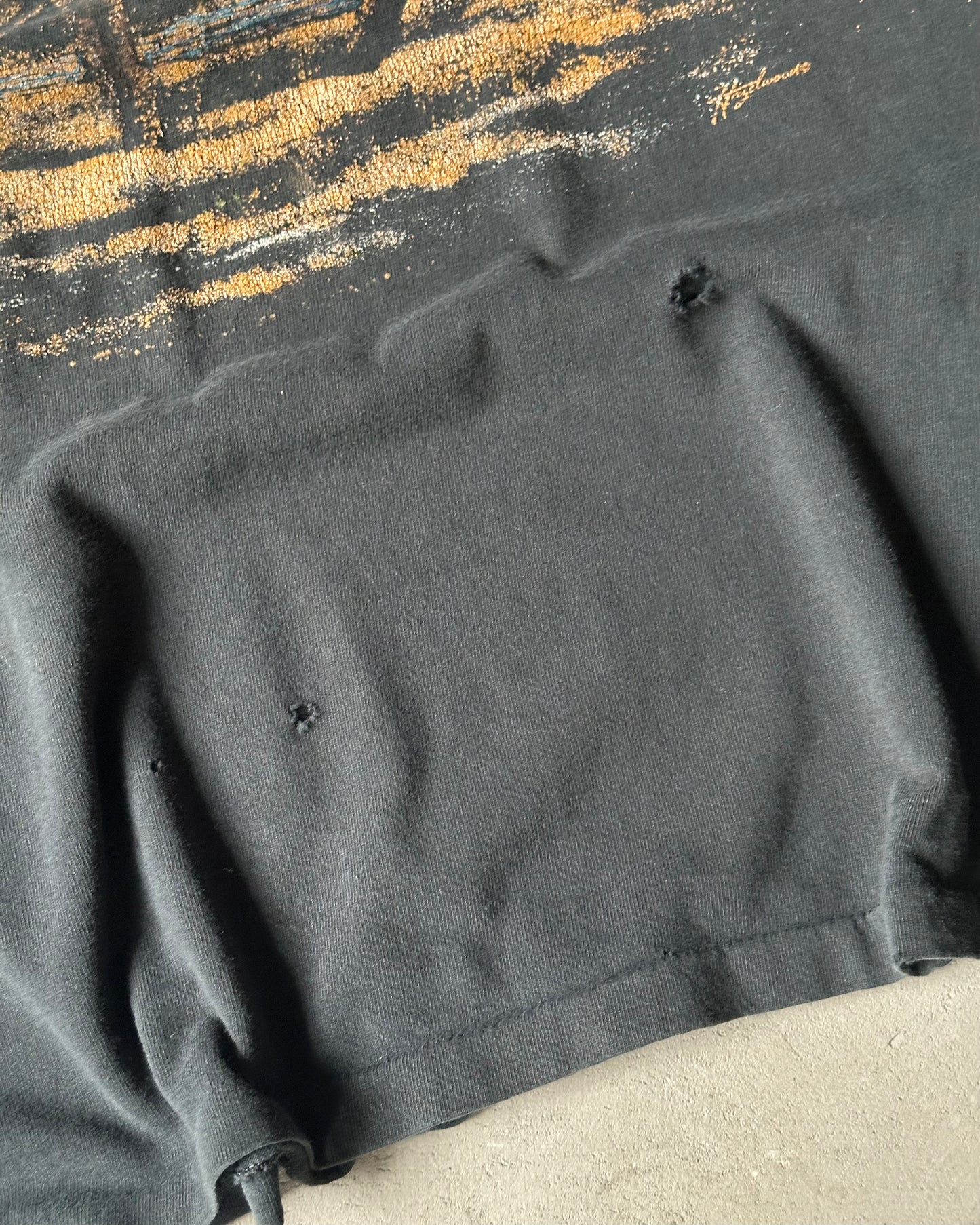 1990s - Distressed Black Deer T-Shirt - L/XL