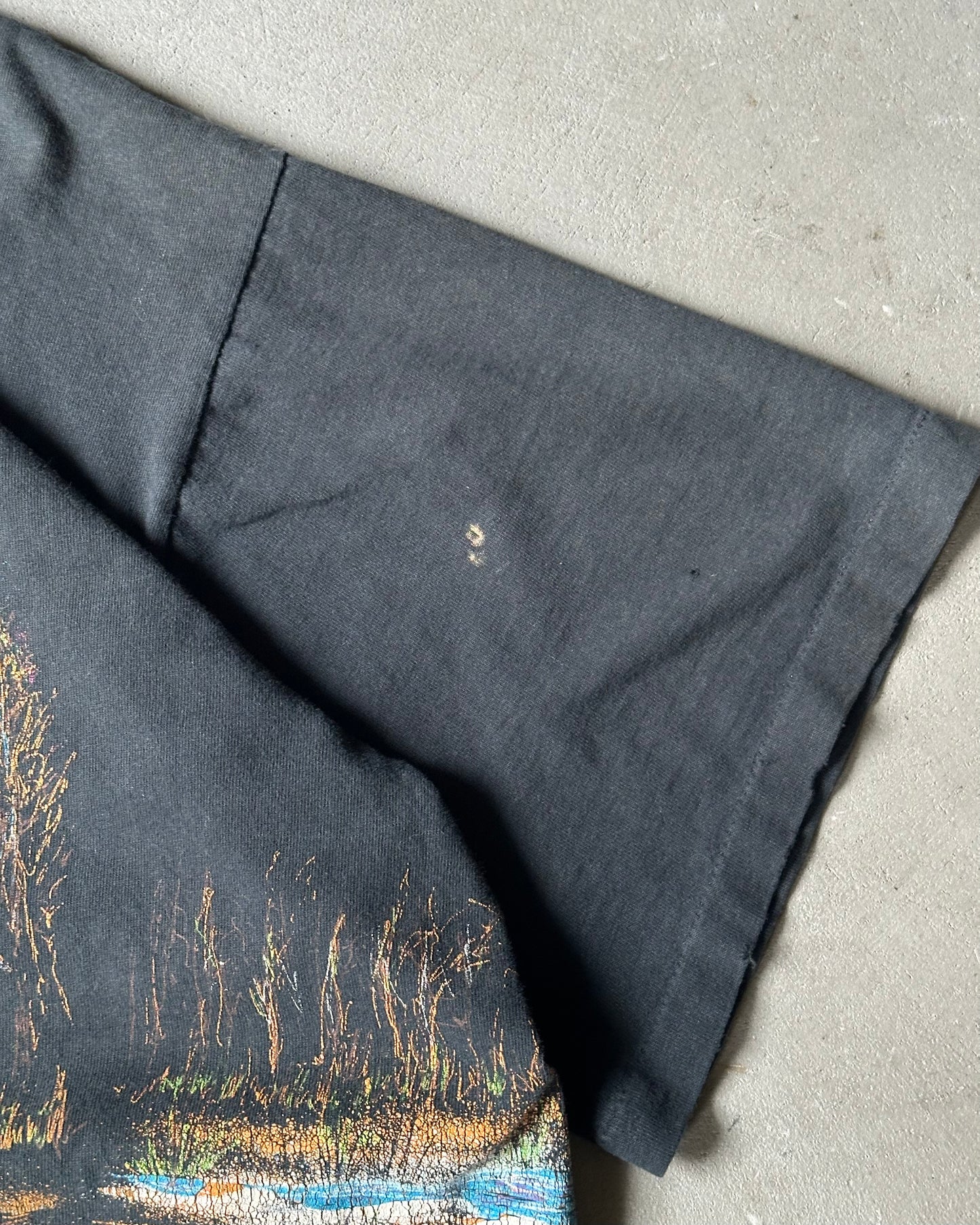 1990s - Distressed Black Deer T-Shirt - L/XL